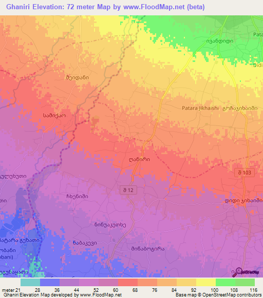 Ghaniri,Georgia Elevation Map