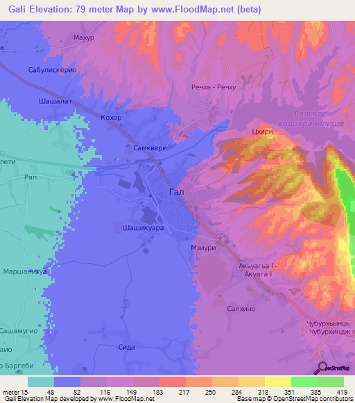 Gali,Georgia Elevation Map