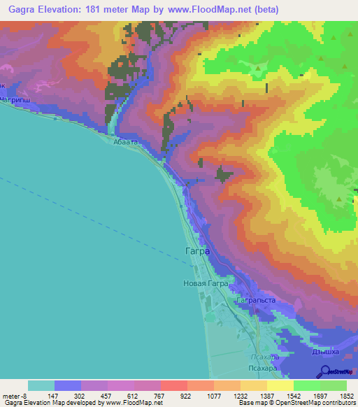 Gagra,Georgia Elevation Map