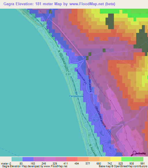 Gagra,Georgia Elevation Map