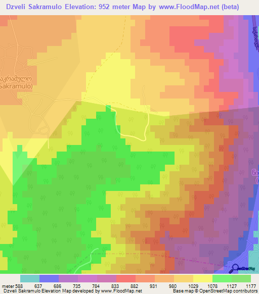 Dzveli Sakramulo,Georgia Elevation Map