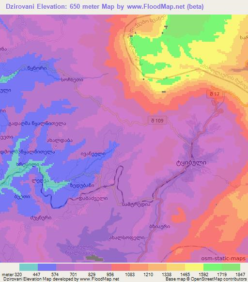 Dzirovani,Georgia Elevation Map