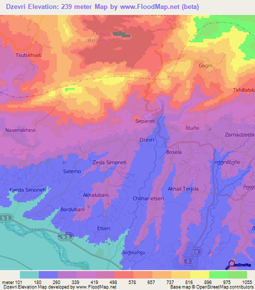 Dzevri,Georgia Elevation Map