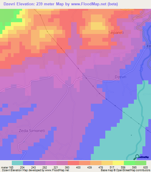 Dzevri,Georgia Elevation Map