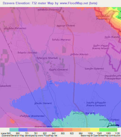 Dzevera,Georgia Elevation Map