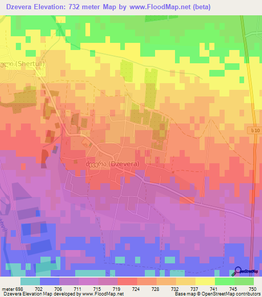 Dzevera,Georgia Elevation Map