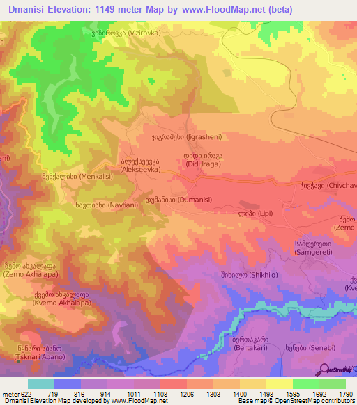 Dmanisi,Georgia Elevation Map