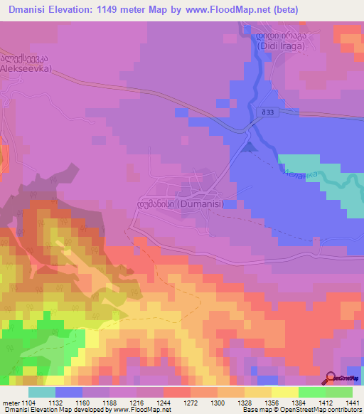 Dmanisi,Georgia Elevation Map