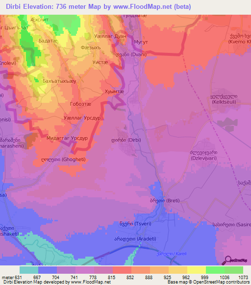 Dirbi,Georgia Elevation Map
