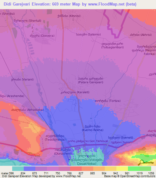 Didi Garejvari,Georgia Elevation Map
