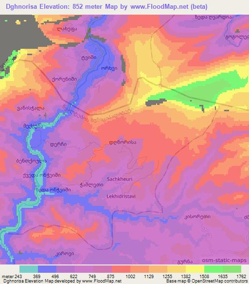 Dghnorisa,Georgia Elevation Map