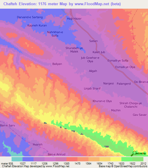Chafteh,Iran Elevation Map