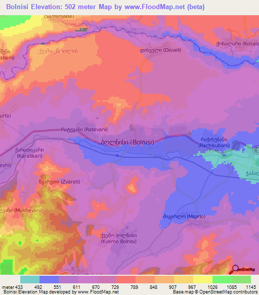 Bolnisi,Georgia Elevation Map