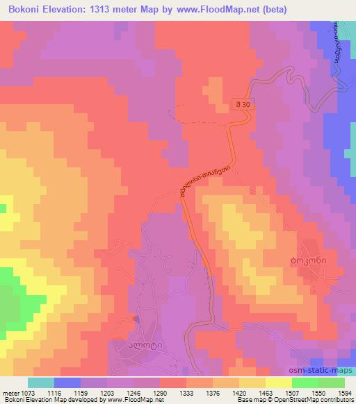 Bokoni,Georgia Elevation Map