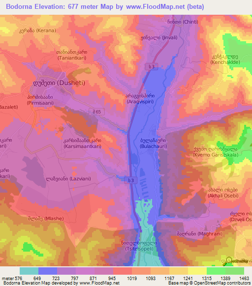 Bodorna,Georgia Elevation Map