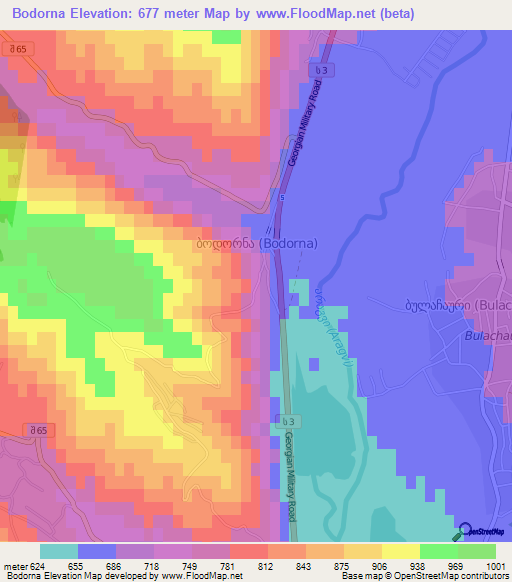 Bodorna,Georgia Elevation Map
