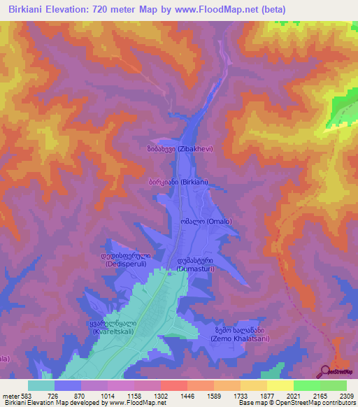 Birkiani,Georgia Elevation Map
