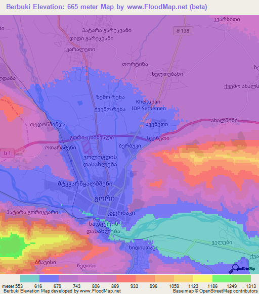 Berbuki,Georgia Elevation Map