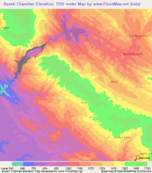 Buzeh Chamilan,Iran Elevation Map