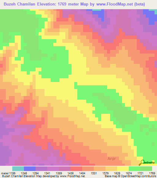 Buzeh Chamilan,Iran Elevation Map