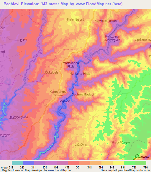 Beghlevi,Georgia Elevation Map