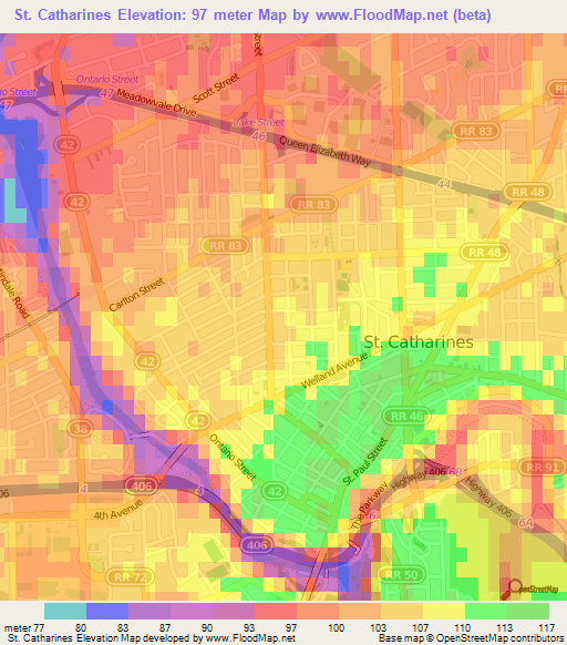 St. Catharines,Canada Elevation Map