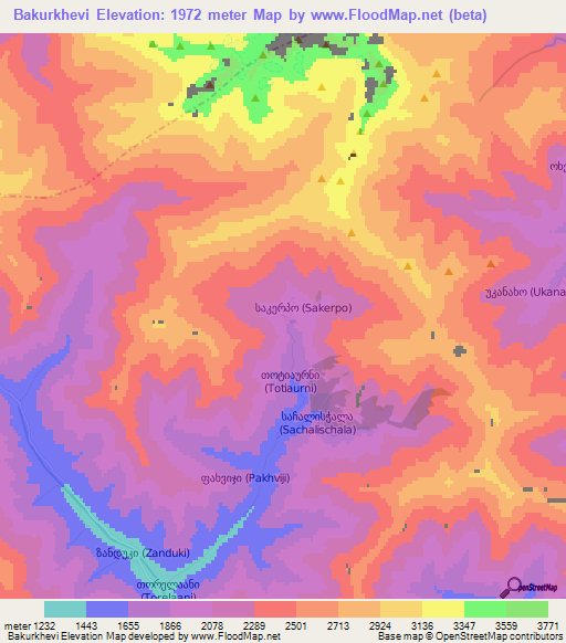 Bakurkhevi,Georgia Elevation Map