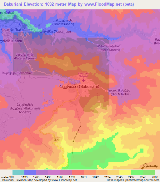Bakuriani,Georgia Elevation Map