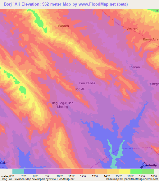 Borj `Ali,Iran Elevation Map