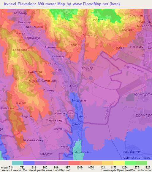 Avnevi,Georgia Elevation Map