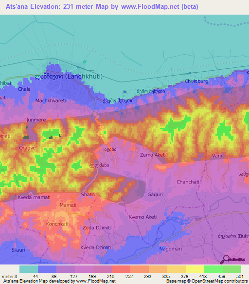 Ats'ana,Georgia Elevation Map