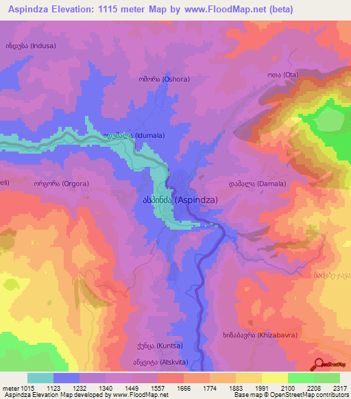 Aspindza,Georgia Elevation Map
