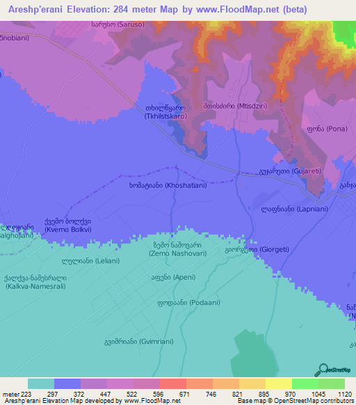 Areshp'erani,Georgia Elevation Map