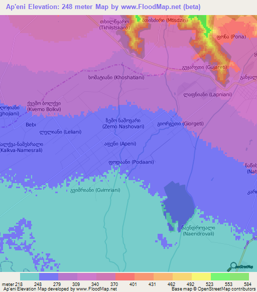 Ap'eni,Georgia Elevation Map