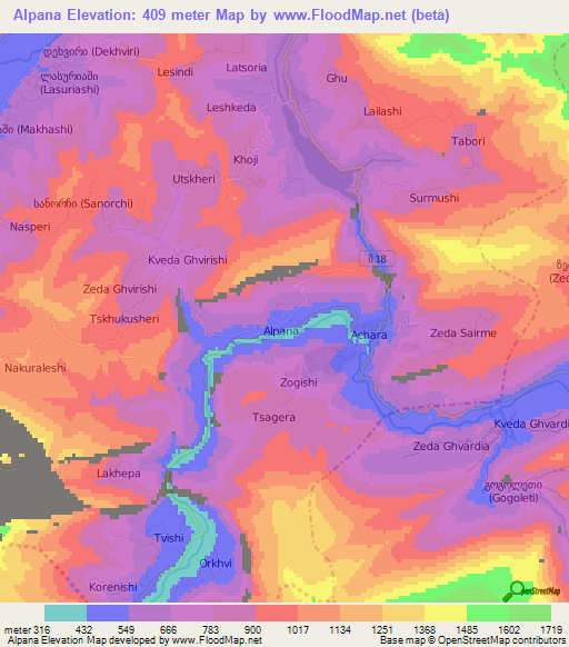 Alpana,Georgia Elevation Map