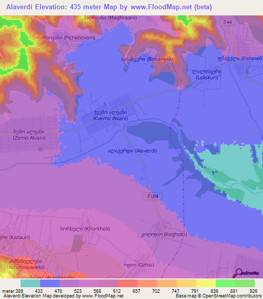 Alaverdi,Georgia Elevation Map