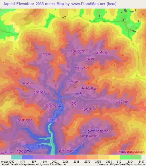 Aqneli,Georgia Elevation Map