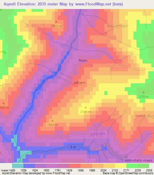 Aqneli,Georgia Elevation Map