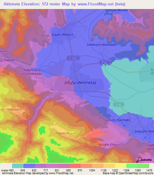 Akhmeta,Georgia Elevation Map