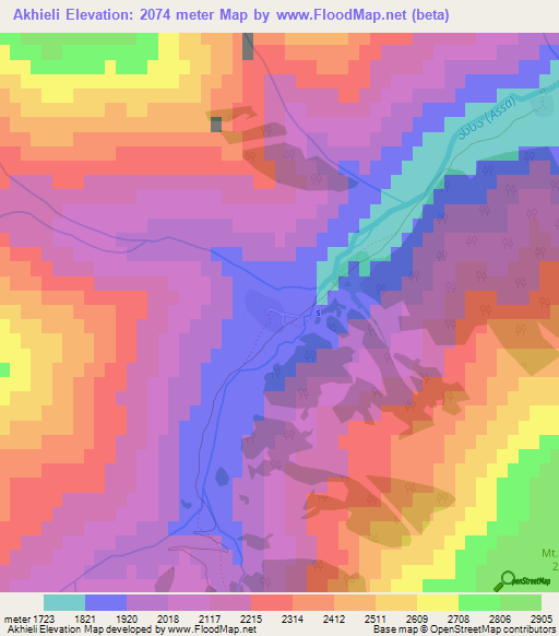 Akhieli,Georgia Elevation Map