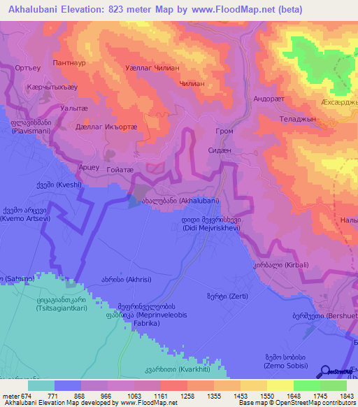 Akhalubani,Georgia Elevation Map