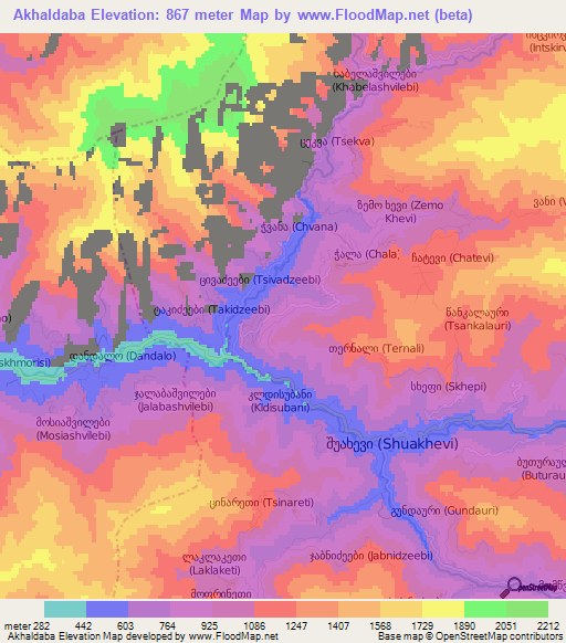 Akhaldaba,Georgia Elevation Map