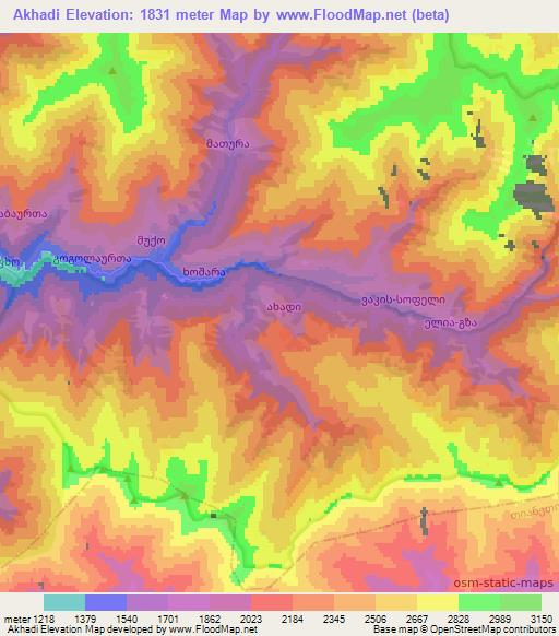 Akhadi,Georgia Elevation Map