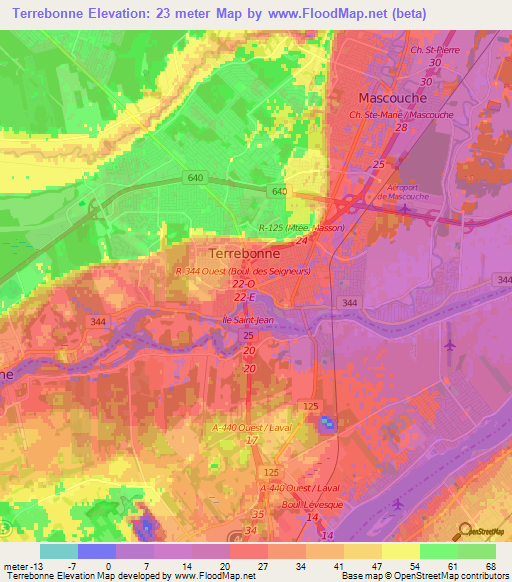 Terrebonne,Canada Elevation Map