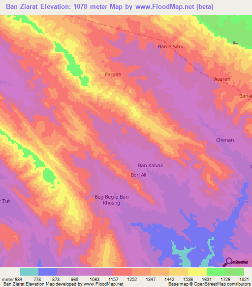 Ban Ziarat,Iran Elevation Map