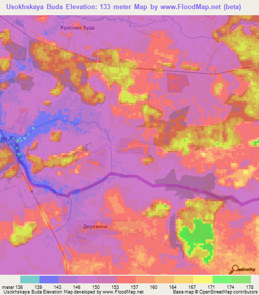 Usokhskaya Buda,Belarus Elevation Map