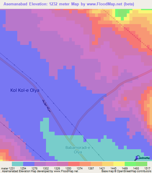 Asemanabad,Iran Elevation Map