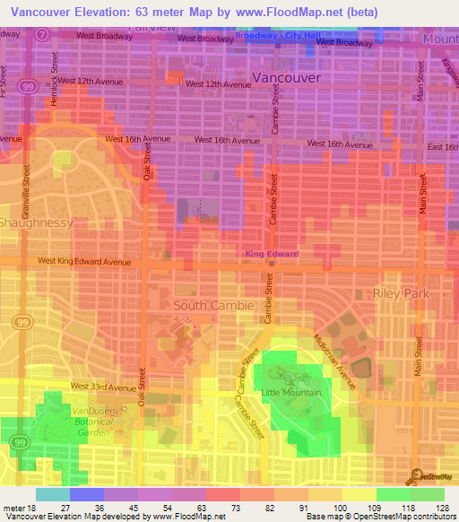 Vancouver,Canada Elevation Map