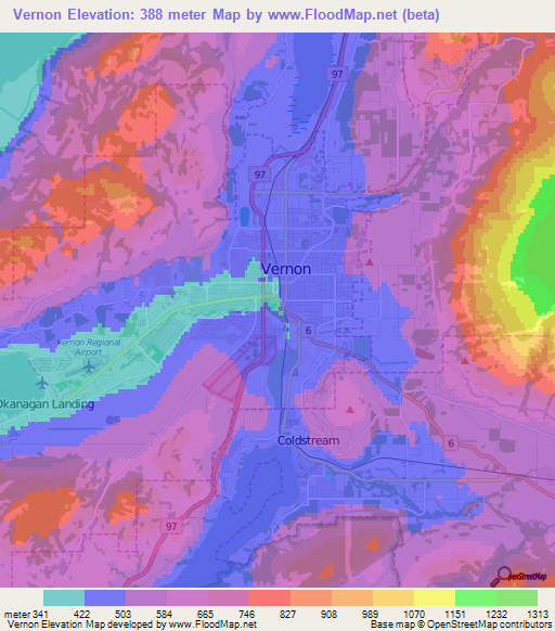 Vernon,Canada Elevation Map