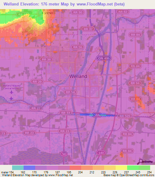 Welland,Canada Elevation Map